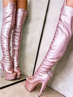 Hella Heels Glitterati Thigh High 8” Boots